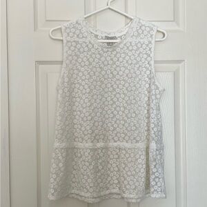 Logo by Lori Goldstein Mesh Peplum Sleeveless Top Lace Floral White M